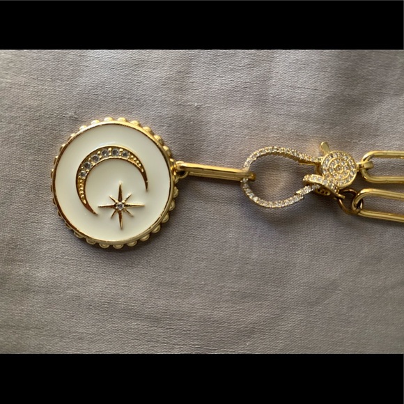 Paper clip Chain necklace with Moon and Star charm - Picture 1 of 2